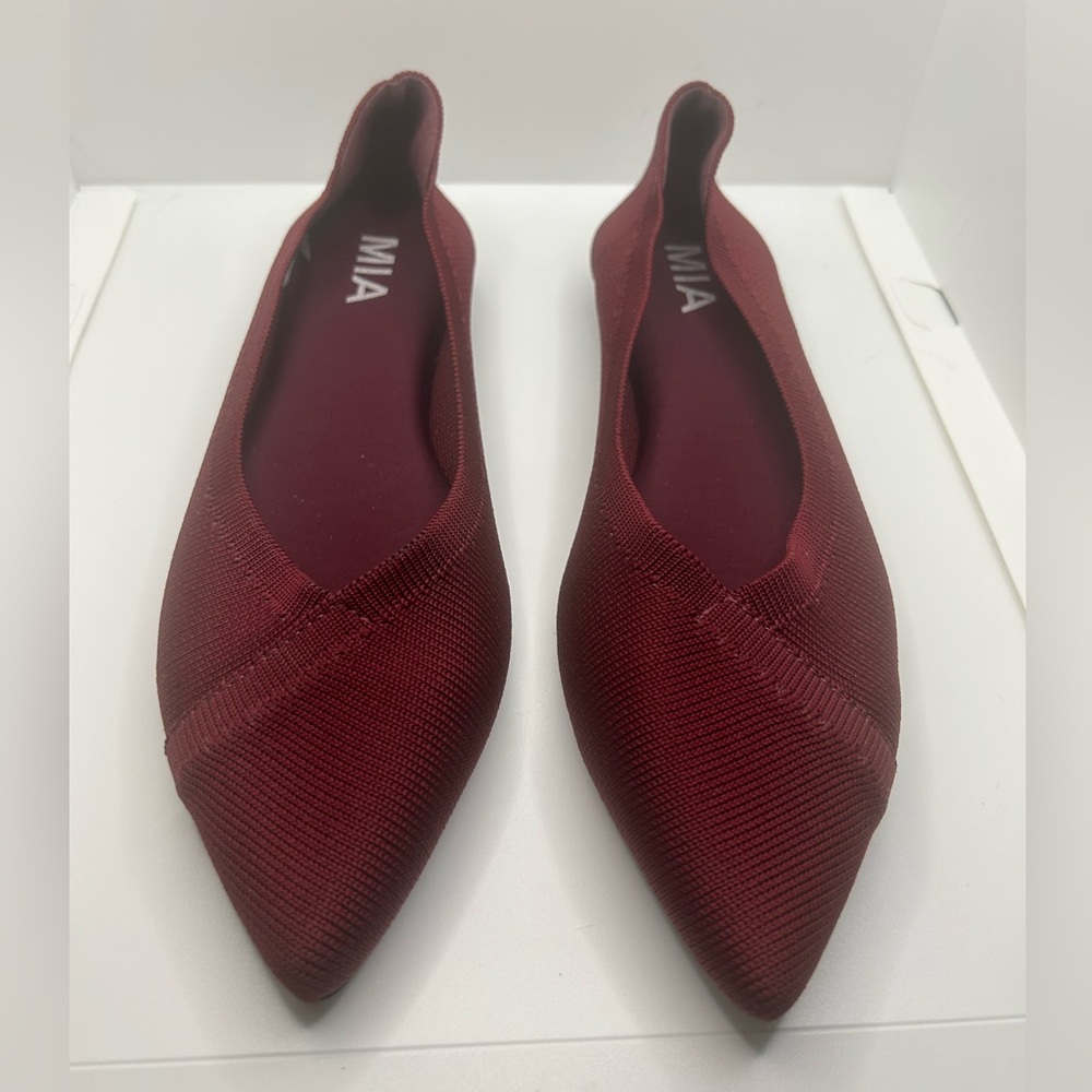 Mia fabric Rothy’s like pointed toe burgundy Kerri flats